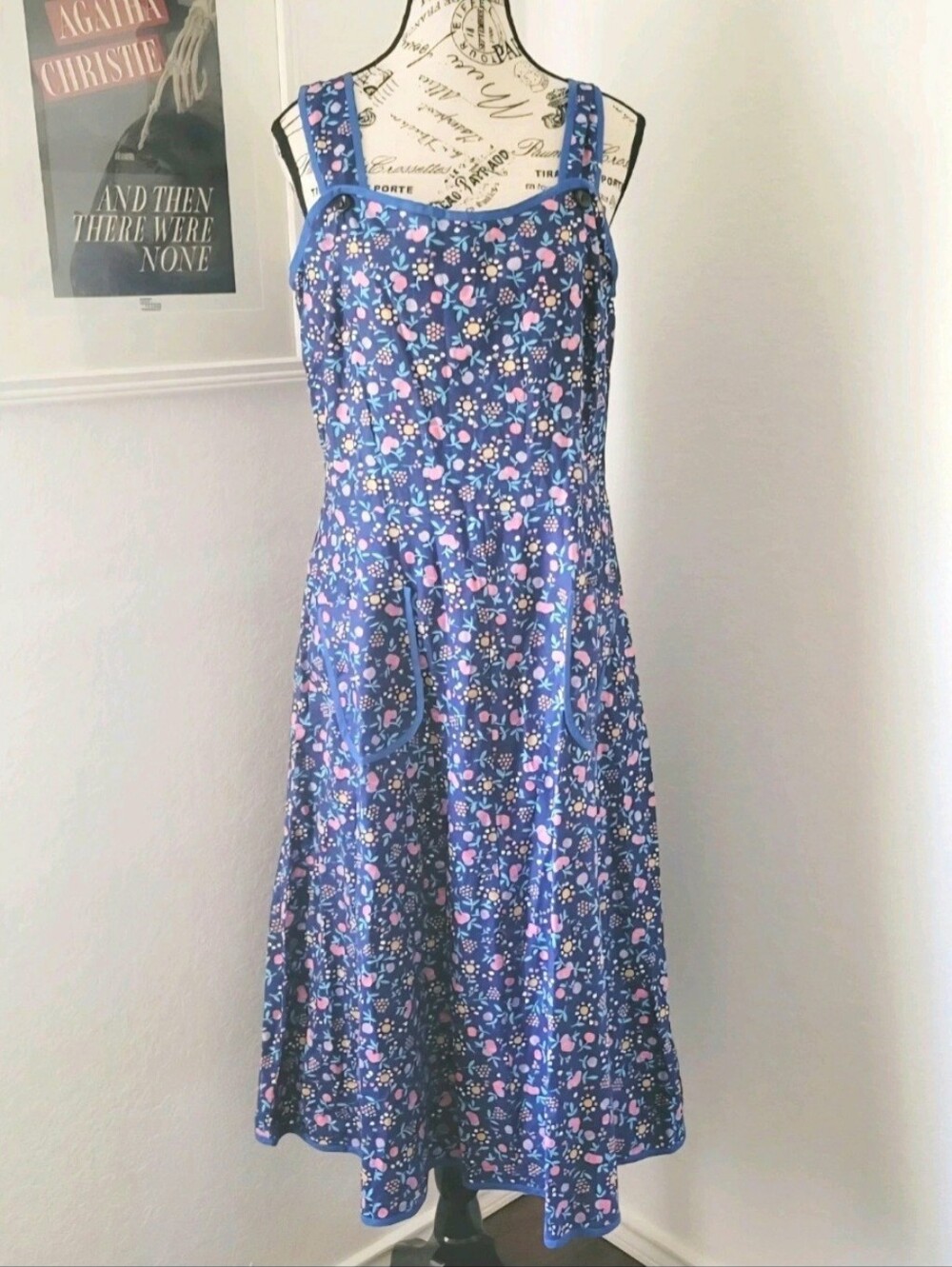 Vintage 70s German Cotton Sundress Cottagecore Fruit Floral Print M/L